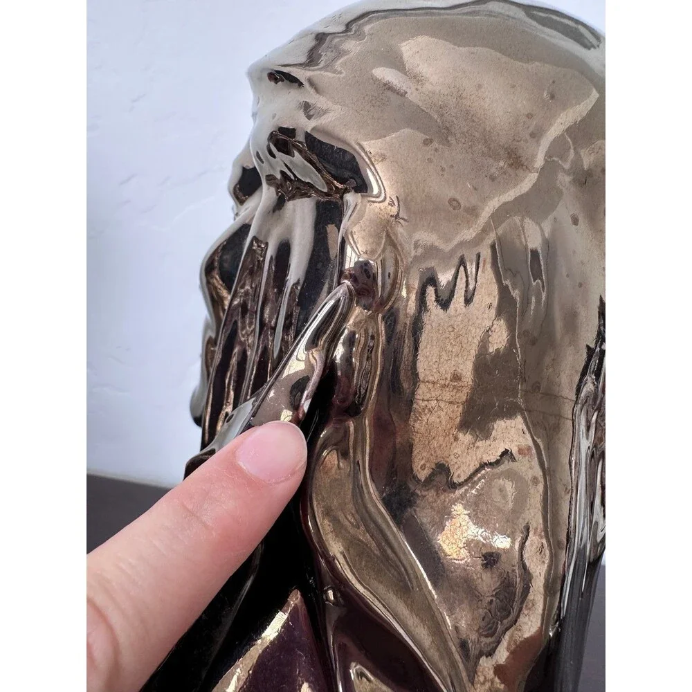 Vintage Native American Bust Statues Bronze Gold Ceramic 11